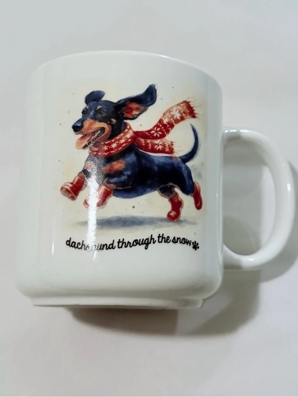 Dachshund Through the Snow Dog Mug - White Ceramic Holiday Coffee Cup